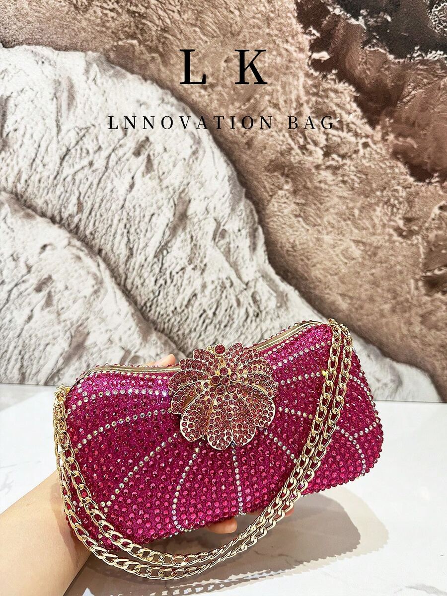 1pc New Luxury Rhinestone Chain Crossbody Rainbow Clutch Bag With Beaded Detail, Women's Evening Handbag, Suitable For Formal Occasions Like Dinner, Wedding, Banquet, Valentine's Day Gift