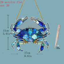 1 pieza Atrapasol de acrílico con efecto de vidrio teñido de cangrejo azul animal marino, adorno colgante plano 2D para ventana, reutilizable para decoración interior costera de balcón, sala de estar, hogar y fiesta, regalo - Atrapasueños de cangrejo - Ver 6