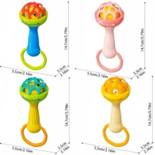 4件套婴儿摇铃玩具 - 多种颜色可选（粉色、绿色、黄色、蓝色），色彩缤纷，有助于培养宝宝手眼协调能力，适合0-12个月的宝宝，认知学习礼物，婴儿铃铛玩具，新生儿礼物 - 彩色 - 查看 3