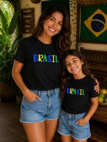 T-Shirt/Blouse For The Brazilian National Team, Brazil World Cup, All Sizes, Family, Patriotic, , Soccer, Unisex, Exclusive BrazilCore - 黑色 - 多彩巴西 - 查看 1
