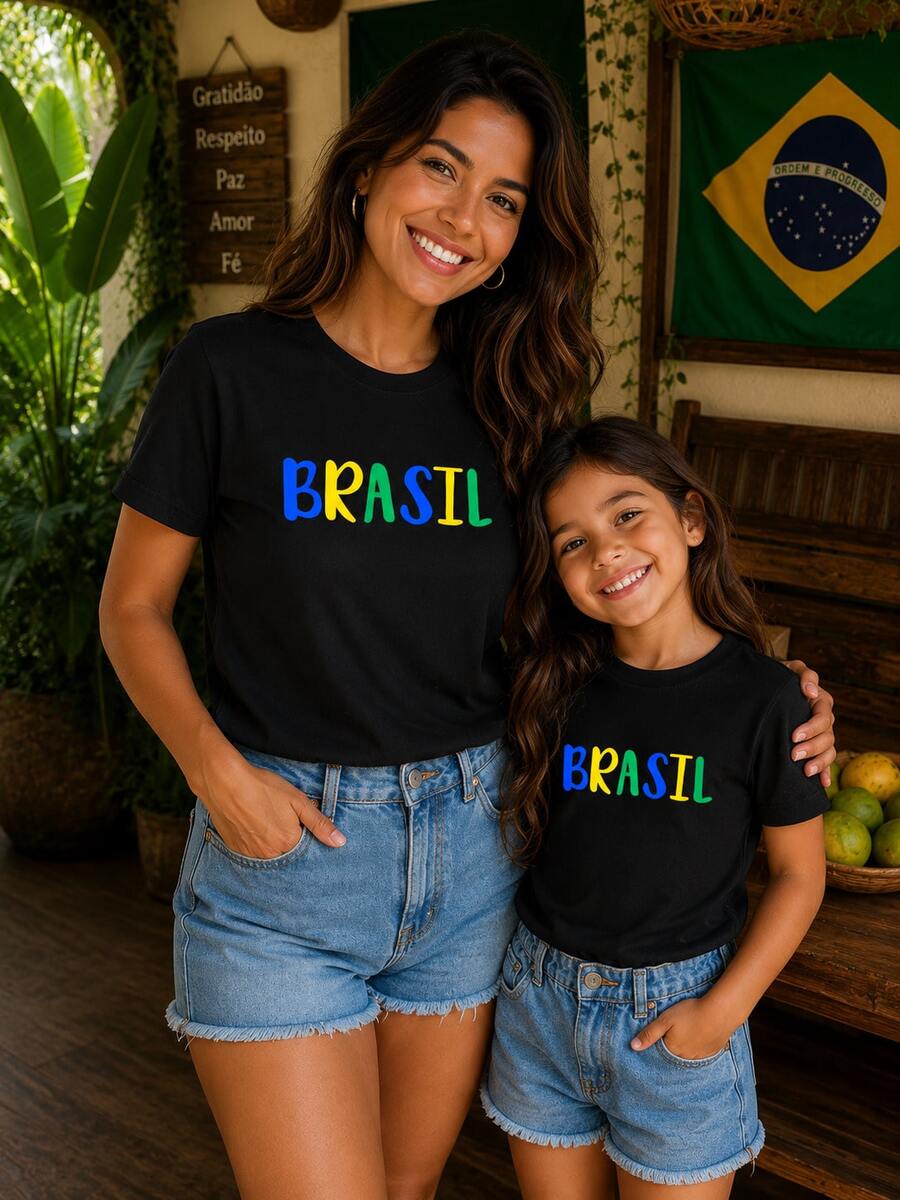 T-Shirt/Blouse For The Brazilian National Team, Brazil World Cup, All Sizes, Family, Patriotic, , Soccer, Unisex, Exclusive BrazilCore - 黑色 - 多彩巴西 - 查看 1