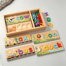 New Kids Wooden Letter Spelling Game, Fun Letter Puzzle Toys, Early Education Cognitive Spelling Game - Multicolor - View 3