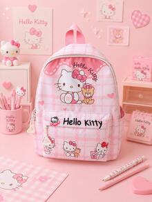 SANRIO 1個 Cinnamoroll Kuromi Hello Kitty Pochacco 可愛卡通印花女款後背包，小格紋學習後背包附透明前口袋，輕便休閒包，適合校園、日常與開學季 - 彩色 - 查看 10