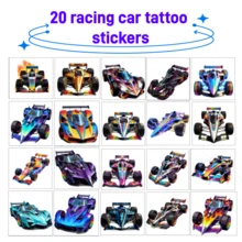 20pcs 3D Colorful Racing Theme Party Tattoo Stickers, Flame Lightning Shiny Racing Car, Punk Mecha Racing Car Pattern Design, Perfect For Holiday Party, Birthday Gift, New Year Christmas Gift - Multicolor - View 6