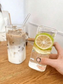 1個 400ml 方形耐熱玻璃杯附蓋與吸管，透明，適用於奶茶、果汁、居家酒吧飲具，返校用品 - 彩色 - 查看 7