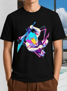 Unisex T-Shirt With Shangri-La Frontier Sunraku Action Pose - Anime Gamer Character Shirt - Black - View 1