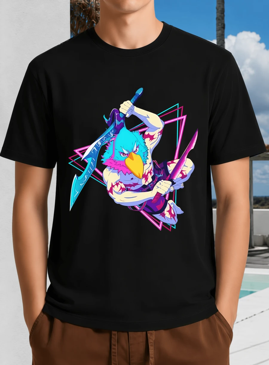 Unisex T-Shirt With Shangri-La Frontier Sunraku Action Pose - Anime Gamer Character Shirt - Black - View 1