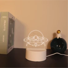 3D UFO造型壓克力夜燈，USB供電變色LED檯燈，太空主題居家桌面裝飾燈，柔和暖光適用於臥室客廳，可愛的齋戒月節日與兒童生日禮物 - 暖白光 - 查看 6