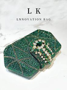 1 Bolsa de mão pequena, luxuosa, verde com strass brilhante, estilo clutch floral. Ideal para festas, casamentos e ocasiões formais. Uma ótima opção de presente para mulheres. - Verde - Ver 9
