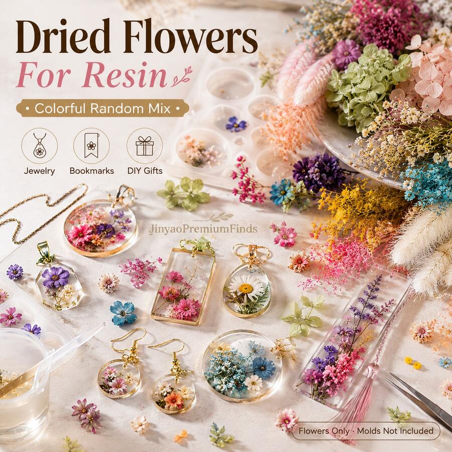 Curear 4 Boxes Colorful Dried Flowers For Resin Jewelry Making, Real Pressed Flower Leaves & Floral Fillers For Resin Molds, Pendant Earrings Bookmark DIY Craft Supplies, Random Mixed Style - 4pcs - View 1