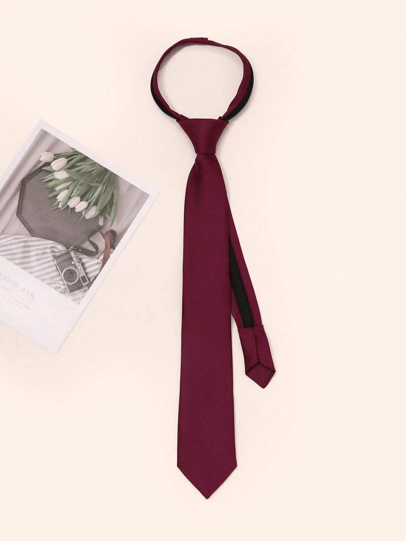 Corbata con cremallera unisex, diseño, accesorio casual y versátil para el transporte, pieza de combinación a la moda - Burdeos - Ver 1