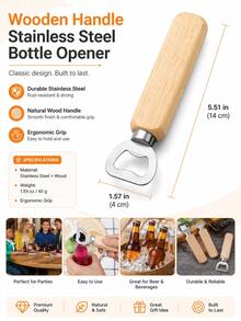 Wooden Handle Stainless Steel Bottle Opener, Manual Beverage Cap Opener With Ergonomic Grip, Handy Kitchen & Dining Tool For Home, Restaurant & Gathering Use - View 9