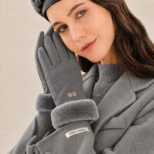 Women's Touch Screen Thermal Gloves With Lining, Warm Velvet, Stylish, For Winter And Cold Weather. - 灰色 - 查看 2