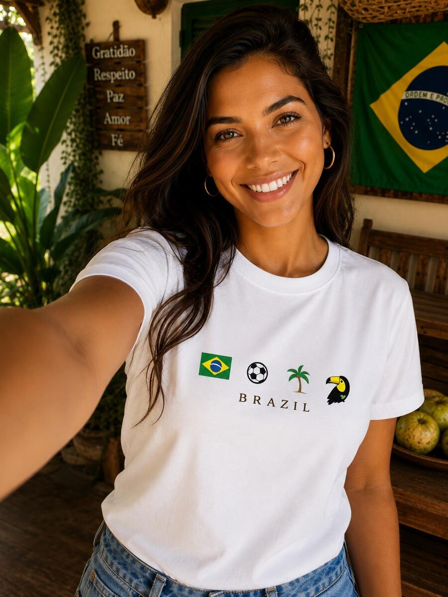 T-Shirt/Blouse For The Brazilian National Team, Brazil World Cup, All Sizes, Family, Patriotic, , Soccer, Unisex, Exclusive BrazilCore - 白色大嘴鳥 - 查看 1
