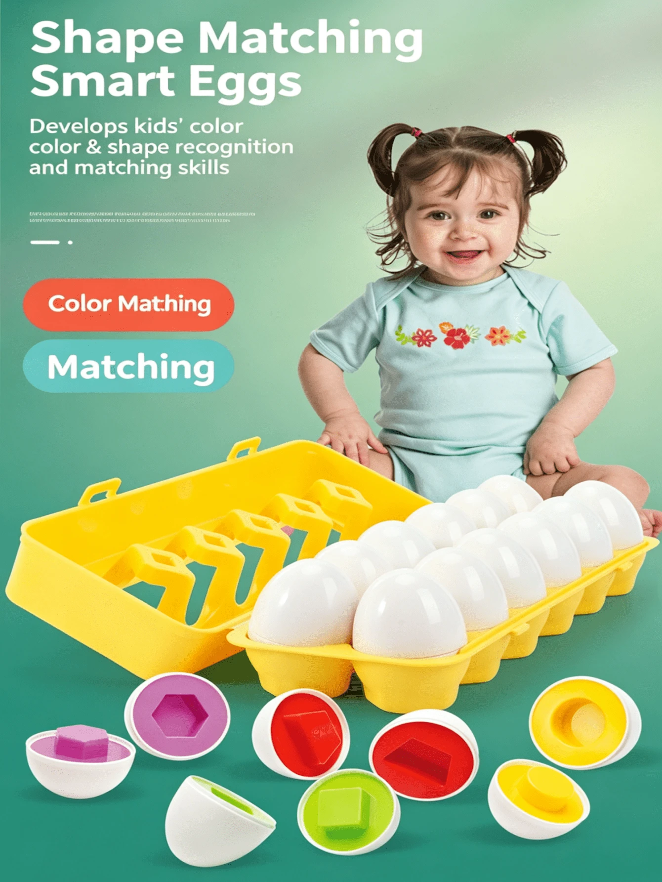 Children's Smart Egg Matching Toy, Hand-Eye Coordination Color & Shape Recognition Toy, Baby Early Education Enlightenment Toy, Easy To Store Parent-Child Interactive Toy, Birthday Gift - Multicolor - View 1