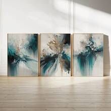 3pcs Set Elegant Turquoise And Gold Abstract Canvas Wall Art Prints - Waterproof, Modern Wall Decor For Living Room, Bedroom, Office And Dorm, Indoor And Outdoor Use, Contemporary Abstract Art Waterproof Canvas Wall Decor, Living Room Wall Decor, Canvas Wall Art, Fashionable Girl Art, Inspirational Quote Art, Home Decor, Canvas Hanging - A - View 7