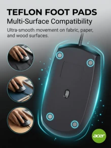 Acer OAK920 Wired Mouse With Quiet Buttons | Suitable For Home, Office, Laptops, Desktops, And All-In-One PCs | Stylish Ergonomic Peripheral - View 5