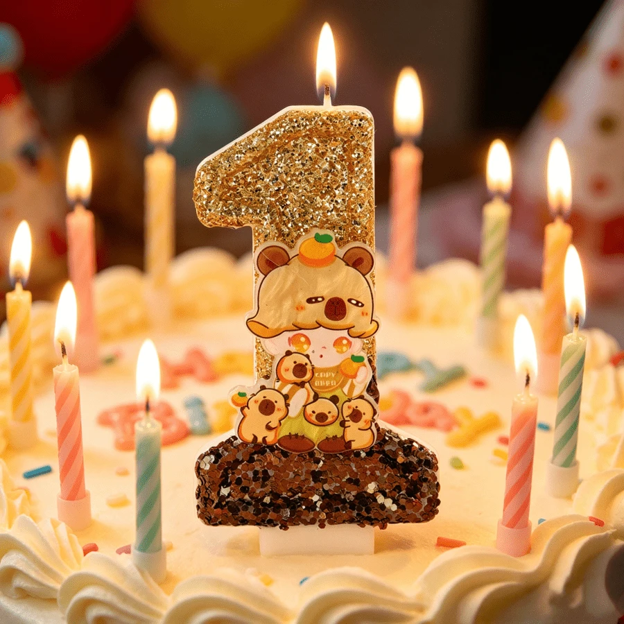 1pc Capybara Numeral Birthday Cake Candle, Creative Numeral Candle For Party Celebration