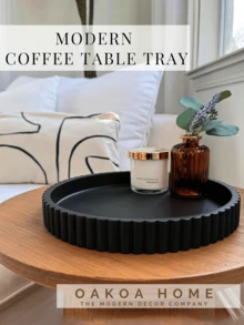 Black Resin Tray, Suitable For Coffee Table - Round Black Decorative Tray, Used For Tabletop Decor - Living Room Decor - Coffee Table Centerpiece - Multicolor - View 3