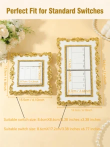 1pc Elegant White Gold Switch Cover, Vintage Floral Carved Design Switch Sticker, Detachable Wall Socket Protector, Suitable For Home And Hotel Decoration - Gold-rimmed White - View 4
