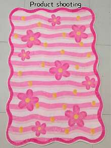 1pc Pink Striped Floral Print Rug, 2D Printing, Ins Style Rug, Room Decor Rug, Floral Print Rug, Home Decor Rug, Sofa Seat Rug, Bedroom Decor, Small Rug, Modern Creative Fashion Rug, Living Room Rug, Living Room Small Rug, Bedroom Rug, Outdoor Rug, Washable Rug, Gift For Boys And Girls, Thanksgiving Rug, Soft And Machine Washable, Suitable For Living Room, Office, Cafe And Balcony Decor - Multicolor - View 9