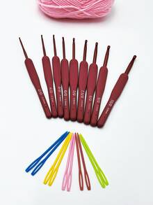 [19pcs]Red Silicone Handle Crochet Hook Set, 2.0-6.0mm 9 Common Sizes + 10 Colorful Sewing Needles, Suitable For Various Crochet Projects, From Fun Small Fabrics To Large Works - Crochet Set - View 4