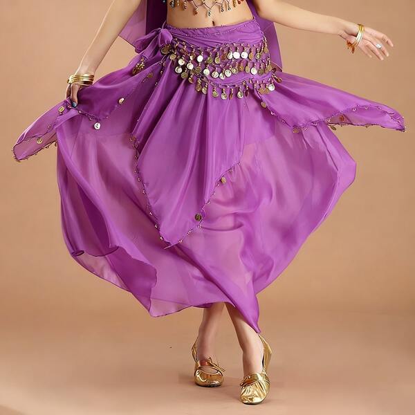 Bohemian Chiffon Skirt & Coin Hip Wrap, Handcrafted Festival Wear For Fusion, Exotic Events, Renaissance Faires And Themed Parties (Multiple Colors Available)
