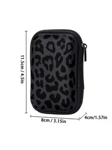 Black Leopard Print EVA Hard Shell 4.3 Inch Compact Storage Box - Travel Protective Storage Bag, Suitable For Electronic Accessories, Earphones, Hard Drives And Data Cables; Shockproof Zipper Pouch (Storage Box Only) - Multicolor - View 2