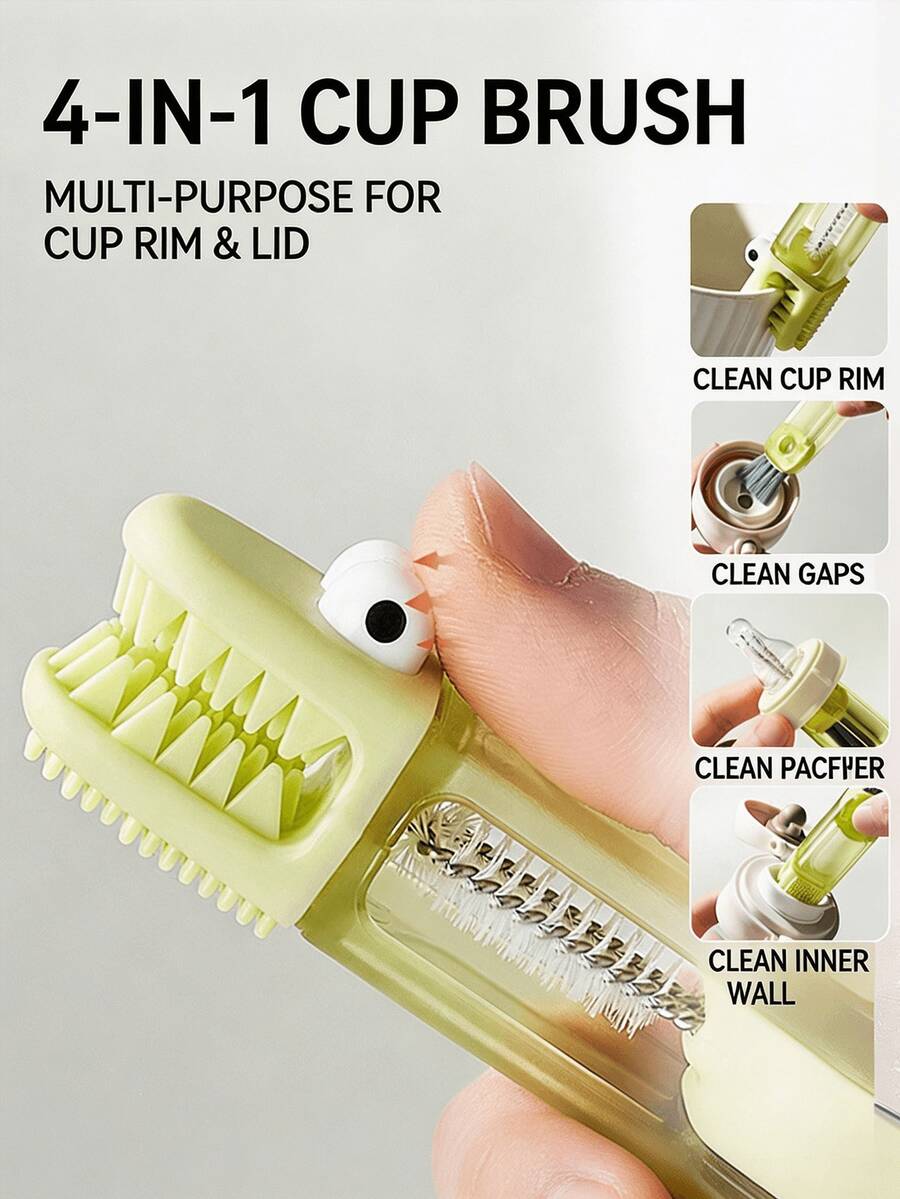1/3pcs Mini All-In-One Crocodile Bottle Brush, Multi-Function Nipple And Crevice Cleaning Brush With Silicone Bristles, Detachable Soft Non-Scratch, Portable Travel Feeding Supplies, Suitable For Moms, Daycare And Home Use