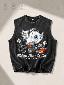 Mens Training Sleeveless Shirts Mens Sleeveless Tops Fashion Round Neck Casual Washed Tank Top Cotton Motorcycle Graphic Print Vonndutch True Religionn With Wings And Flames Text | Machine Washable | Comfortable For Spring Summer Autumn Winter | 100 Percent Pure Cotton | Sporty Style Retro Street Style Loose Fit High Quality Promotion Fathers Day Fathers Day Gift Brasil Hombres Ropa Popular Merchandise - 黑色 - 查看 2