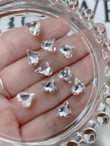 10Pcs 3D Heart Shaped Crystal Rhinestone Nail Art Charms, Shiny Flat Back Heart Nail Gems For DIY Manicure & Salon Decor - White - View 5