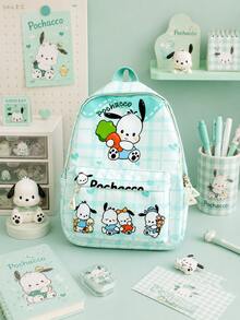SANRIO 1個 Cinnamoroll Kuromi Hello Kitty Pochacco 可愛卡通印花女款後背包，小格紋學習後背包附透明前口袋，輕便休閒包，適合校園、日常與開學季 - 彩色 - 查看 9