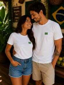 T-Shirt/Blouse For The Brazilian National Team, Brazil World Cup, All Sizes, Family, Patriotic, , Soccer, Unisex, Exclusive BrazilCore - 白色 - 小旗 - 查看 1