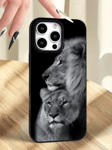 1個黑色霧面相擁獅子極簡個性化TPU防震全包覆手機殼，適用於Apple 17, 16, 15, 14, 13, 12, 11 Pro Max, Air - 彩色 - 查看 4