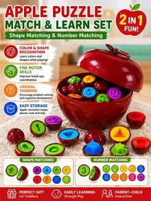 Large Montessori Apple Shaped Number Matching Toy, Interactive Educational Toy Suitable For 10 Months To 12 Years Old Boys And Girls, Birthday Gift - Multicolor - View 5