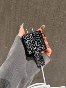 4件組豹紋充電器保護套、數據線收納組 - 20W/18W適配器、適配器頭套，相容於 11/12/13/14/15/16/13 Pro Max/16 Pro Max/17 Pro Max/15 Pro Max - 黑色 - 查看 5