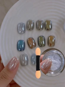 1g/Pieza Polvo de uñas con efecto espejo perlado con aplicador, adecuado para diseño de manicura casera DIY - Multicolor - Ver 1