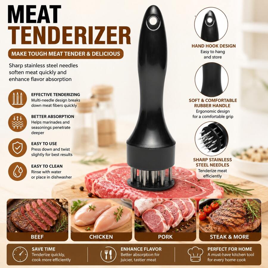 Professional Meat Tenderizer Stainless Steel Needle Cooking Hammer Kitchen Tool
