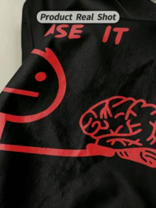 Women's Soft And Casual Short-Sleeved Crew Neck T-Shirt, Red With Fun Graphic Print "Plz Use It" For Spring And Summer Wear. - 黑色 - 查看 3