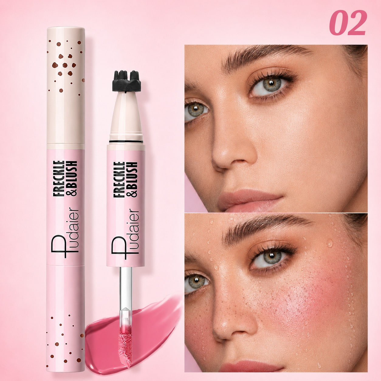 2-in-1 sproetenblushpen, dubbelzijdige sproetenstempel en vloeibare blushpen, waterdicht, langhoudend en veegbestendig, natuurlijke zongekuste make-up, feest- en vakantiecadeau