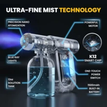 Nano Spray Machine Blue Ray Mist Sprayer Gun, Handheld Cordless & Rechargeable ULV Atomizer Sprayer, Fine Mist Spray For Home, Salon, Office & Travel Use, Refillable Water-Based Solution Mister - White - View 8