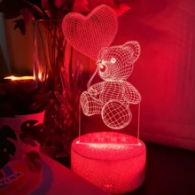 1pc 7-Color Color-Changing Balloon Bear 3D Acrylic Night Light, USB Powered LED Decorative Table Lamp, Cute Cartoon Animal Desk Ornament, Soft Light Bedroom Atmosphere Lamp, Exquisite Gift For Children's Day, Birthday, Holiday - 7colors - View 6