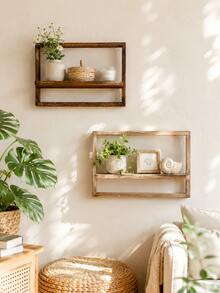 1pc Vintage Wooden Wall Mounted Shelf - Decorative Wall Mounted Storage Display Rack, Suitable For Displaying Plants, Small Items And Home Decor, For Living Room, Bedroom Or Kitchen - Multicolor - View 5