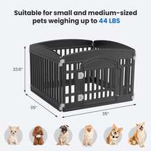 Plastic Pet Playpen, Durable Puppy Exercise Pen With Lockable Door, Non-Slip Bottom, Portable For Indoor & Outdoor Use - 黑色 - 查看 11