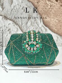 1 Bolsa de mão pequena, luxuosa, verde com strass brilhante, estilo clutch floral. Ideal para festas, casamentos e ocasiões formais. Uma ótima opção de presente para mulheres. - Verde - Ver 8