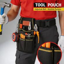 1 pieza Bolsa de herramientas de electricista gruesa y duradera de varias capas, bolsa de almacenamiento resistente montada en la cintura ajustable - JH-801 Negro - Ver 2