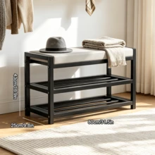 Shoe Bench 80cm Stool Shoe Cabinet Storage Rack Cabinet Bench Rack Organiser Rack - Black and White - View 2