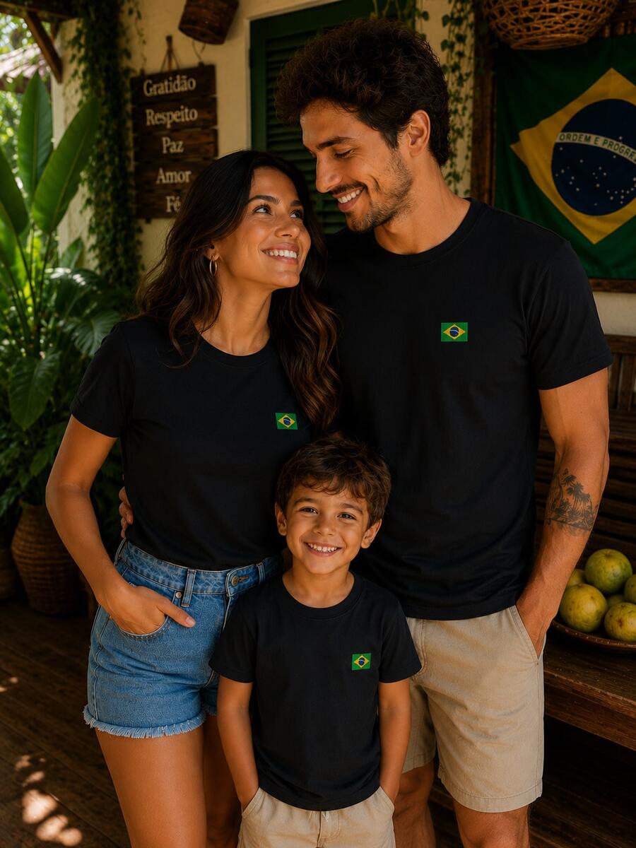T-Shirt/Blouse For The Brazilian National Team, Brazil World Cup, All Sizes, Family, Patriotic, , Soccer, Unisex, Exclusive BrazilCore - 黑色 - 小旗 - 查看 1