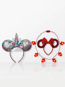 [Combo&Save] Bộ băng đô tai Minnie Mouse Disney đính sequin kèm sừng kỳ lân & băng đô tai đỏ & vòng cổ phát sáng – nhẹ và có thể điều chỉnh, vừa vặn thoải mái, sequin lấp lánh, phụ kiện hóa trang, trang sức trẻ em, quà tặng hoàn hảo cho trẻ em, quà tặng fan Minnie Mouse, tiệc sinh nhật & quà tặng du lịch - Nhiều màu - Xem 2