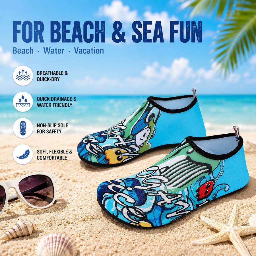 Sommer Cartoon Stil Wasserschuhe: Hautfreundlich & atmungsaktiv | Schnell trocknend rutschfest verschleißfest Bachhikingschuhe | Leichte Freizeitschuhe geeignet für Zuhause, Yoga, Outdoor-Aktivitäten und Strand